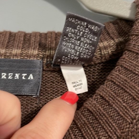 Oscar de la Renta Brown Crewneck Sweater with‎ Plaid Pattern XXL - Picture 3 of 4